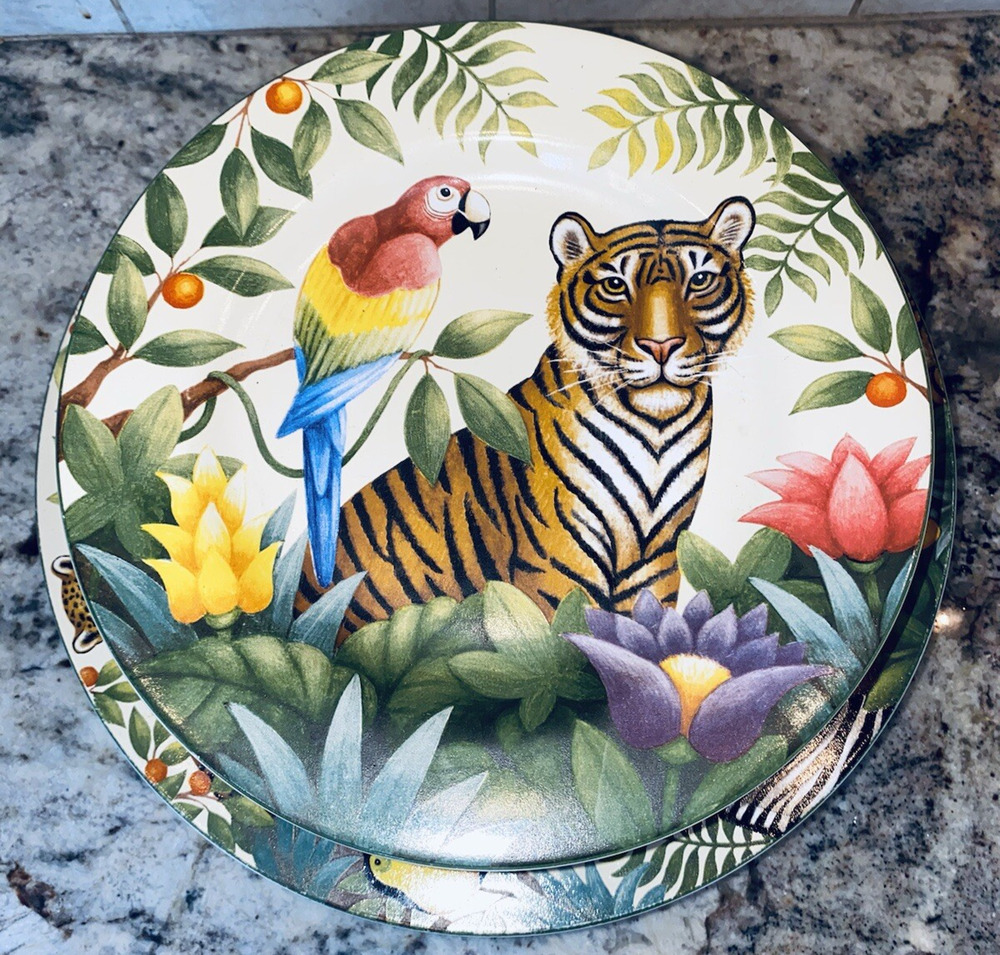 Set of 11 Sakura Jungle Animals Stephanie Stouffer Stoneware Dinner Salad 10" 8"